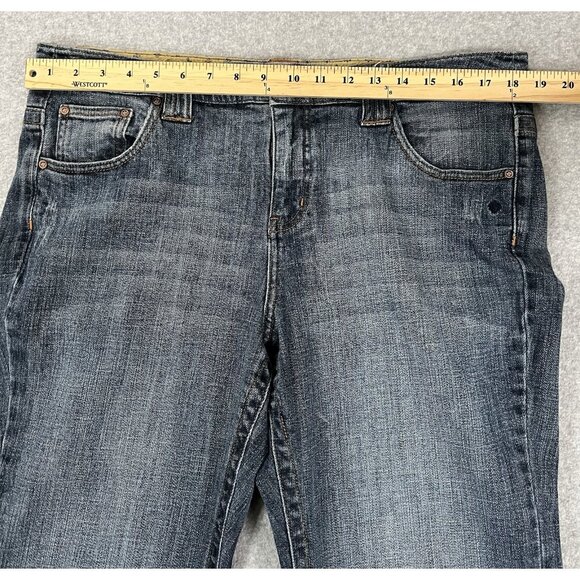 Kristian Alfonso Jeans Women 16 Bootcut Distressed Wash Fleur de Lis Embroidered - Picture 13 of 16